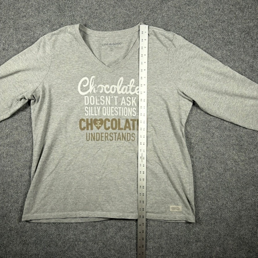 Life is Good Crusher Tee Womens Size‎ XL Gray Chocolate Quote Long Sleeve V-Neck - Picture 11 of 14